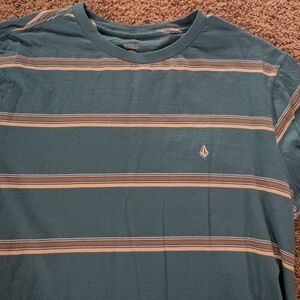 Volcom Blue and Tan Short Sleeve Tee
